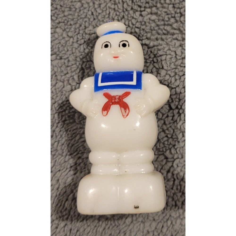 1987 Stay Puft Marshmallow Man Plastic Figure Pencil Sharpener White Blue Red